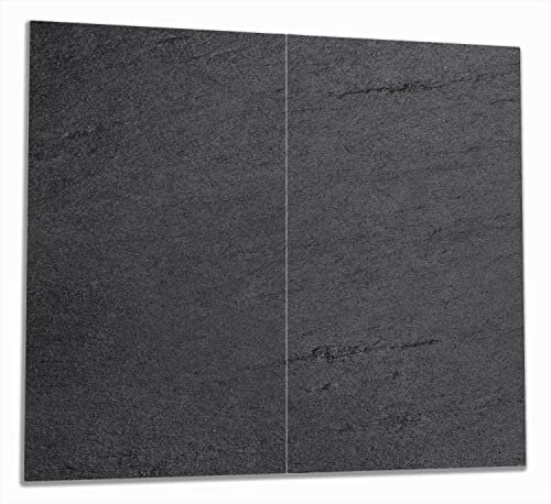 Wallario Herdabdeckplatte/Spritzschutz aus Glas, 2-teilig, 60x52cm mit 8mm hohen Füßen, für Ceran- und Induktionsherde, Schwarze Schiefertafel Optik - Steintafel