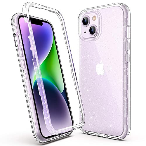 ULAK for iPhone 14 Case, iPhone 13 Case Glitter Heavy Duty Dual Layer Bumper Cover Transparent Protective Phone Case Compatible with iPhone 14/13 6.1 inch (NO SCREEN PROTECTOR) - Clear Glitter