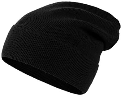Lallier Unisex-Mütze aus 100% reinem Kashmir, gerippte Mütze mit Bündchen, warm, weich, mit Geschenkbox für Damen und Herren (Schwarz)