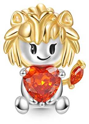 GNOCE Constellation umfasst Herz-Edelstein-Charms 925 Sterling Silber für Frauen Geburtstagsgeschenk passend Schlangenkette Armbänder/Halskette (Löwe)