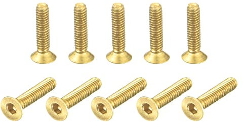 sourcing map 20 Stück Senkkopf-Innensechskantschrauben Flachkopf Kopfschraube M2-0,4x10mm Messing Innensechskantantrieb Schraube