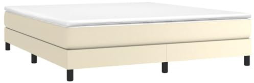 vidaXL Bettgestell, Polsterbett Bett für Schlafzimmer, Bettrahmen mit Lattenrost, Kunstlederbett Doppelbett, Creme 180x200cm Kunstleder
