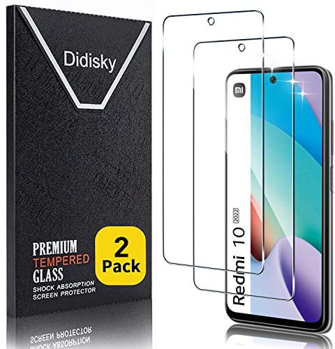 Didisky 2-Unidades Cristal Templado Protector de Pantalla para Xiaomi Redmi 10 2022 6.5'' (No para Redmi 10 5G / 10C / 10A), Antihuellas, Sin Burbujas, 9H Dureza, Fácil de Instalar