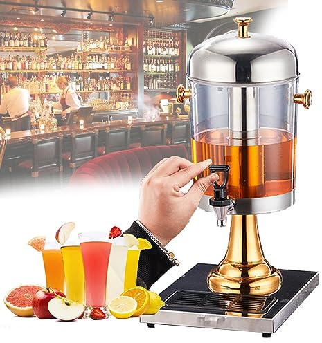 DOZPAL 8-Liter-Getränke- oder Wasserspender mit Edelstahlhahn und abnehmbarem Waschbecken – Limonadenspender, Getränkebehälter mit großem Fassungsvermögen für Partys/Hochzeiten/Geburtstage,Gold