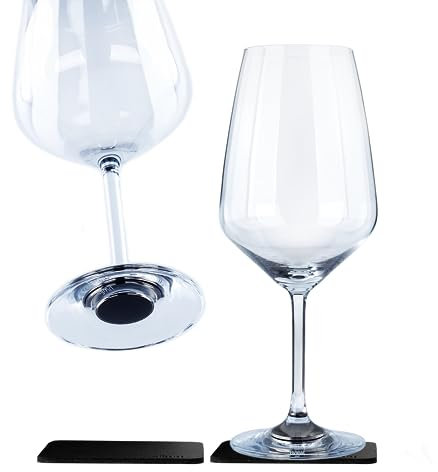 Silwy® Verres magnétiques fins en cristal avec aimant parfaitement intégré et nano-dessous de verre métallique (vin Bordeaux)