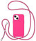ZTOFERA Crossbody Lanyard Case for iPhone 13 (6.1), Liquid Silicone Protective Phone Case with Strap Adjustable Neck Cord Necklace Soft Cover, Hot Pink