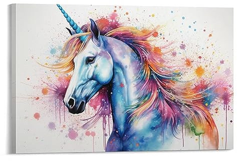 Exquisite Einhorn Wandkunst Leinwand Poster Bunte Vintage Tier Zeitgenössische Wanddekoration Poster Schlafsaal Dekor Malerei Kunst