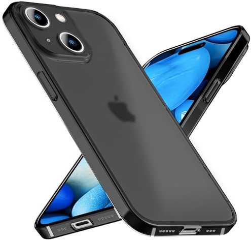 NALIA Semi-Transparent Case kompatibel mit iPhone 15 Plus Hülle, 0,3mm Extrem Schlankes Hardcase, Frosted Cover Matt Durchscheinend Ultra-Dünn Anti-Fingerabdruck Kratzfest Leicht, Farbe:Schwarz
