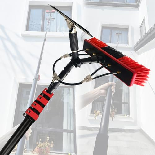Efficient High-Strength Carbon Fiber Window Cleaning Brush - Crystal Clear Windows and Solar Panel Cleaner - Retractable, Water Fed Pole Brush - High-Altitude Tool for Spotless Cleaning(Size:20ft)