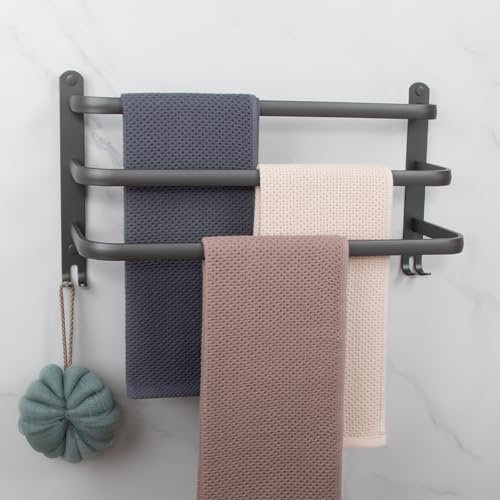 Handtuchhalter Ohne Bohren Matt schwarz Schrauben oder Selbstklebende Weise, Stilvoller Handtuchhalter für Küche, Gästebad, Duschtür, Waschtisches, Waschbecken, Badezimmer (3 Stöckig, 50CM)