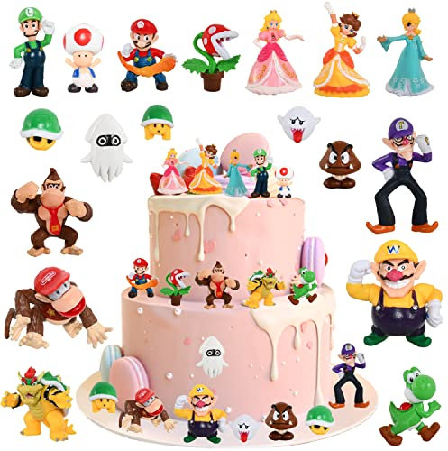 Mario Cake Toppers, 18 Stück Mario Geburtstag Tortendeko, Mario Party Kuchen Deko, Mario Cupcake Deko, Mario Figuren Cake Topper, Mario Cartoon Tortendeko, Geburtstags Kuchen Dekoration für Kinder