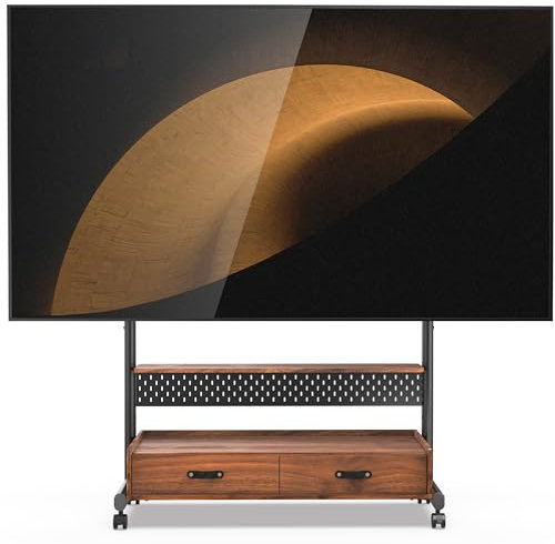 FITUEYES Support TV sur roulettes en Bois et Métal pour TV Grande de 70-100 Pouces,Meuble de TV avec Support 4 Réglages en Hauteur 1353-1553 MM jusqu'à 80 kg Max. VESA 850x600 mm