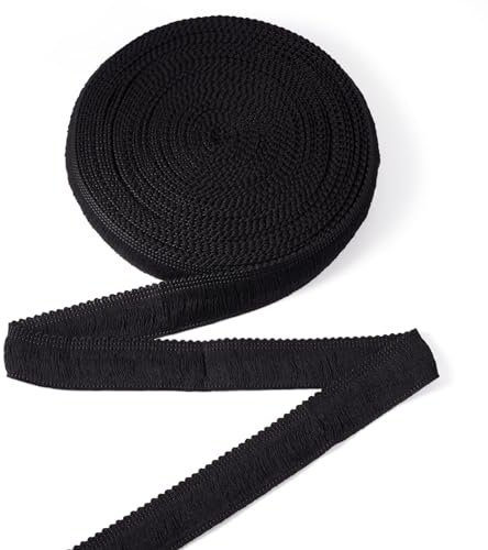 Beadthoven Fransenborte aus Baumwolle, 2,5 cm breit, für Vorhang, Decke, Lampenschirm, Kleidung, Nähen, Kleid, Kissen, Bekleidungszubehör, 12,5 m, Schwarz