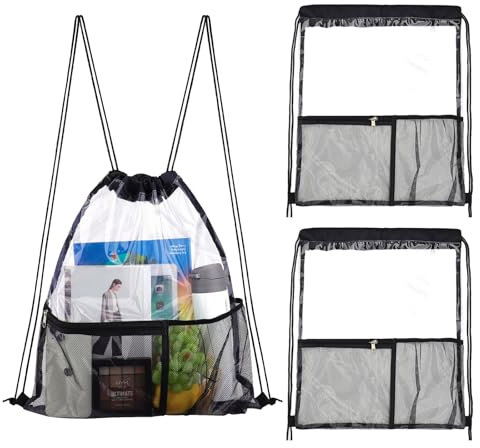 ROMOLY Bolsa Red Playa - Juego de 2 Bolsas de Malla Rejilla con Cordón, Bolso Ligero para Actividades al Aire Libre, Deportes, Viajes, Compras