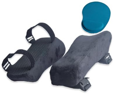 MoonTeez Office Chair Armrests Pads, Memory Foam, Non-Slip Black Velvet Fabric Cover and Aqua Blue Mouse Pad