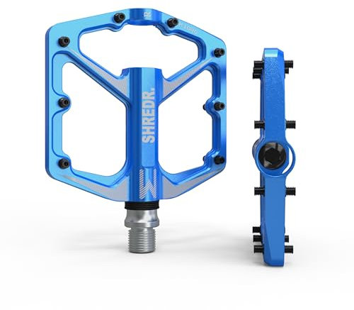 Shredr. Flat Pedale für MTB | Superleichte Flatpedals fürs Mountainbike | In 2 Größen und 9 Farben | Nur 320 Gramm (blau, M)