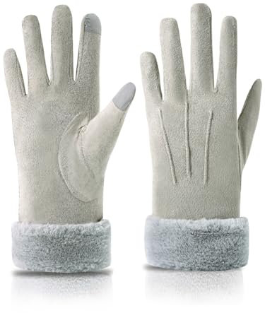 Knuffnee Damen Winter Handschuhe Fleece Gefütterte Handschuhe Warm Touchscreen Handschuh Grau M