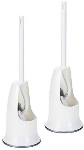 Ryhiac 2 Pack Curved Toilet Bowl Brush with Holder for Bathroom, Compact Toilet Brush Durable Under The Rim Household Deep Cleaning Brushes (2 Pcs White Toilet Brush with Holder)