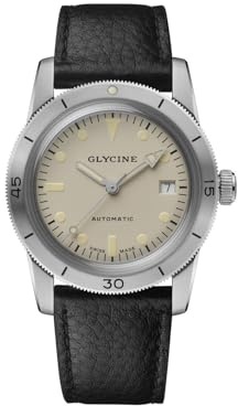 Glycine Herren Sea Kraken 39 mm Automatikuhr, Wasserdicht 150 Meter, Schwarz, Lederarmband, Limited Edition 100 Stück