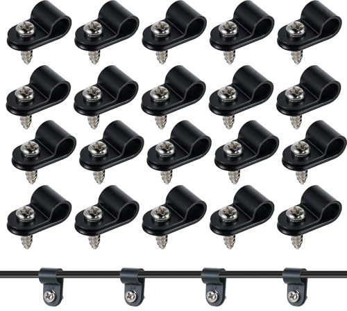 Aeaocvo Lot de 50 serre-câbles R noirs en nylon de 0,25 - Serre-câbles à visser - Avec 50 vis - Clips de câble à visser pour câble et tuyau