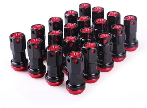 WTIXCRQ Radbolzen Radschraube Kompatibel Mit Nissan Stahlradmuttern Radschrauben Racing Composite Lock Radmuttern Mit Schlüssel M12x1.5(Red)