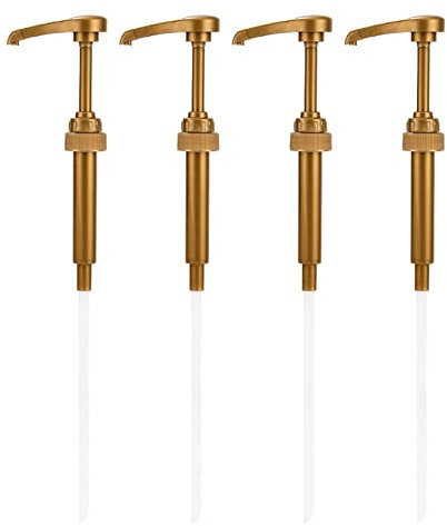 4Pcs Coffee Syrup Pump Dispenser, 750ml Plastic Syrup Bottle Pump Golden Coffee Syrup Pump for Home & Coffee Bar Drinking Mixes, Tea