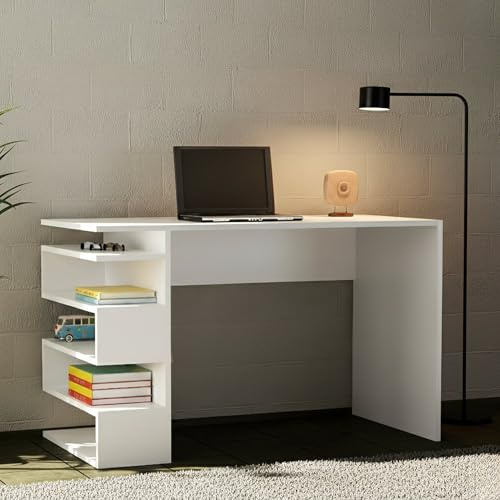 Dmora Schreibtisch Caelus 120x60x75h cm Weiß, EIN Regal