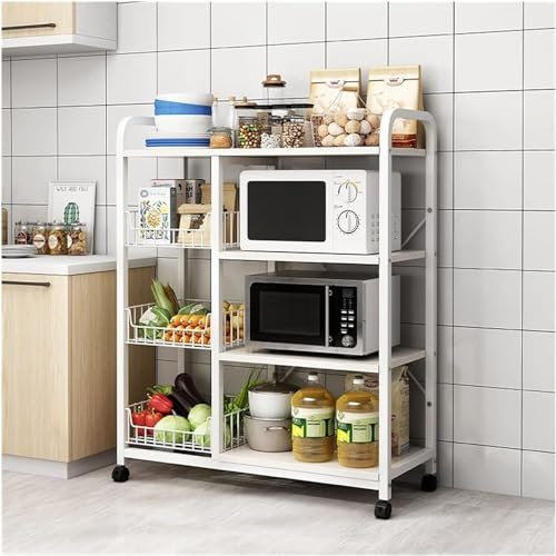 Étagère de rangement pour cuisine avec support de rangement sur table roulante pour four à micro-ondes, panier de rangement avec cadre en métal, étagères de cuisine (Size:80 x 30 x 104 cm,Color:Blanc)