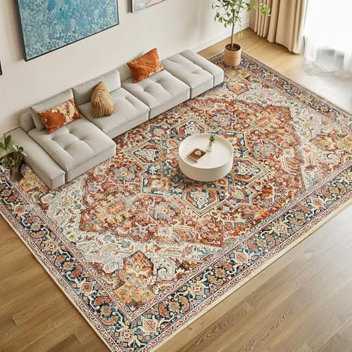 Celya Vintage Teppich Böhmische Waschbare Große Wohnzimmer Teppiche für Schlafzimmer rutschfeste Low Pile Teppich für Küche Eingang Bad Schlafzimmer Esszimmer Büro