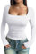 YNIQUE Women's Long Sleeve Shirt Classic Basic T-Shirt Y2K Slim Fit Sexy Crop Top Casual Sweatshirt Round Neck Tee Shirt Pullover White