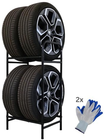 PROREGAL Reifenregal CARRERO HxBxT 104x55x40cm, bis zu 4 Reifen auf 2 Ebenen, Schwarz, Werkstattregal, Lagerregal, Kellerregal