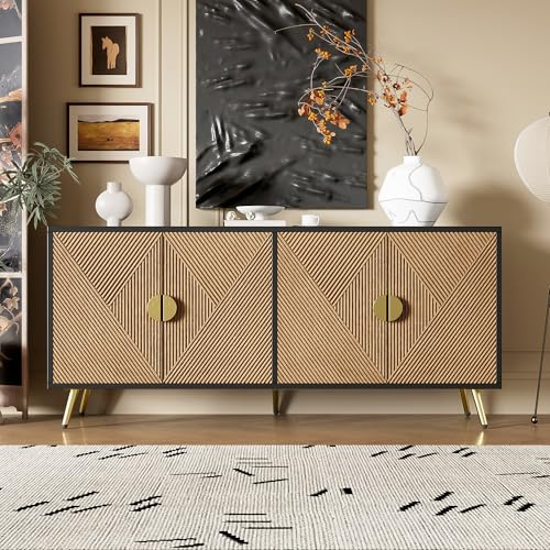 KAZZIO 160cm Sideboard, Vier Türen, Goldene Gebürstete Griffe und Hochglanz Tischbeine
