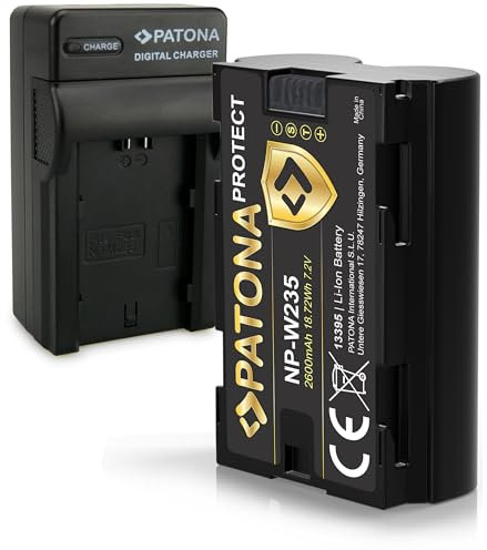 Chargeur PATONA + Batterie NP-W235 Protect V1 compatible avec Fuji Fujifilm X-T4, X-T5, X-H2, X-S20 | 2 600 mAh, 7,2 V, Li-Ion | Boîtier ignifuge, protection contre la surcharge et la surchauffe