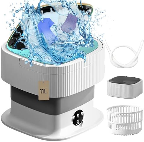 11L Mini lavadora portátil, con 3 modos de limpieza, Lavadora móvil, plegable, Mini lavadora con secadora, para ropa interior, calcetines y objetos pequeños Camping Viaje (Gris)