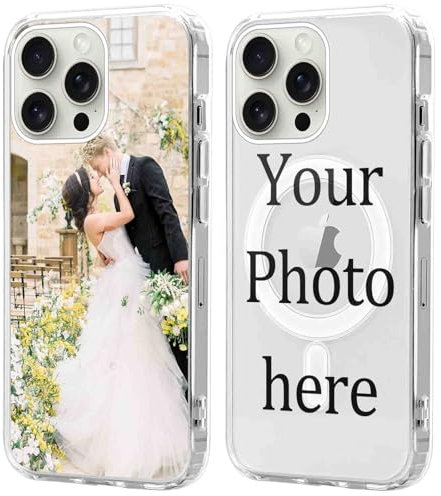 Coiwxmoi Personalisierte Magnetisch Handyhülle für iPhone 15 Pro Max 6,7'' [Kompatibel mit MagSafe], Klare Personalisiert Hülle mit Bild Foto Text Selbst Gestalten Schutzhülle für iPhone 15 Pro Max