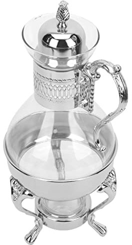 jojofuny cafetera calentada tetera para infusor dispensador té floreciente café lata cafe accesorios cafe cafetera de estilo europeo tetera de vidrio calentable Aleación de zinc Silver