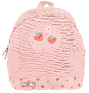Monnëka Anti-Sand-Kinderrucksack | Leicht und atmungsaktiv | Schnelltrocknend | Verstellbare, gepolsterte Schultergurte | Ideal für Handtücher und Strandspielzeug | Erdbeeren