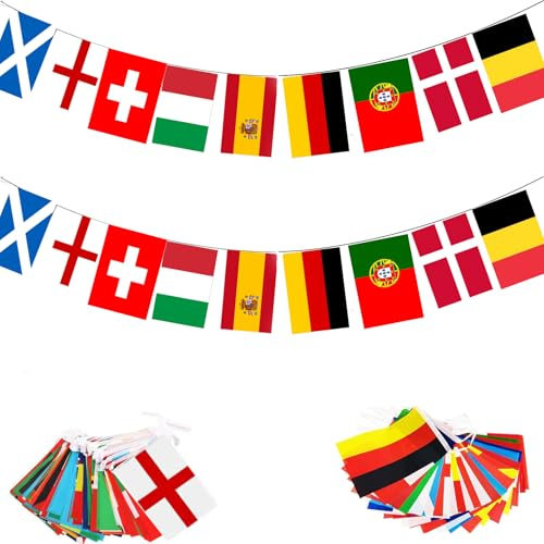 2026 World Cup Bunting Flags - Soccer Country Flags Bunting for FIFA World Cup 2026 - Includes 16 Teams for Garden, Pub, Bar, Party Decorations-2PCS