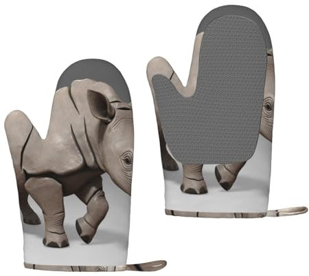 animal rhino Printed Silicone Oven Mitts 2 Pcs Heat Resistant Kitchen Silicone Oven Gloves for Cooking Baking Grilling