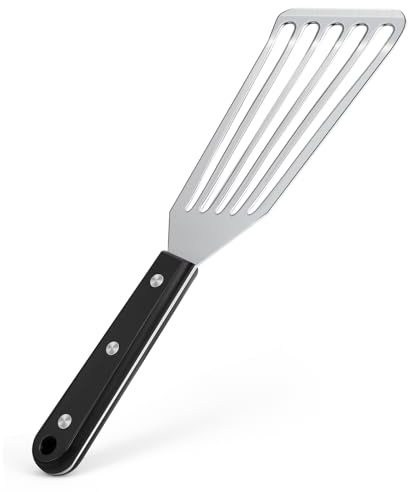 Newness Fischwender aus Metall, Edelstahl, für die Küche, kleiner Grill-Eierspatel, flexibel, poliertes Metall, korrosionsbeständig, Küchen-Schlitzwender mit dünnem Rand, ideal zum Drehen, 27,9 cm