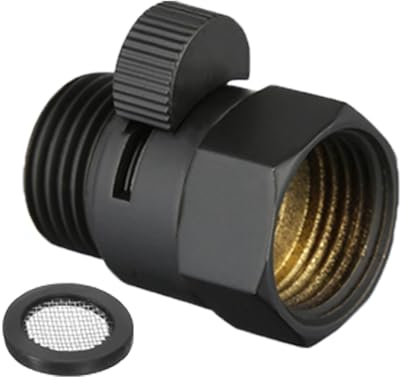 Mattes Schwarz, Duschkopf-Absperrventil aus massivem Messing, Wasserdurchflussregler für Duschkopf und Handbrause, verchromt, für Schlauchadapter und Umlenker