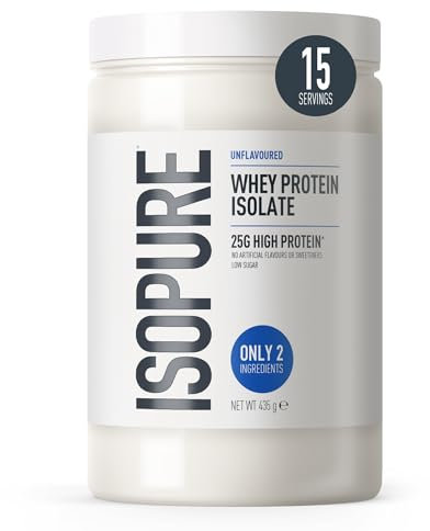 Isopure Unflavoured Whey Protein Isolate Powder, High in Protein with 25 g per Serve, Low in Sugar, No Artificial Flavours or Sweeteners, Made with Only 2 Ingredients, 435 g
