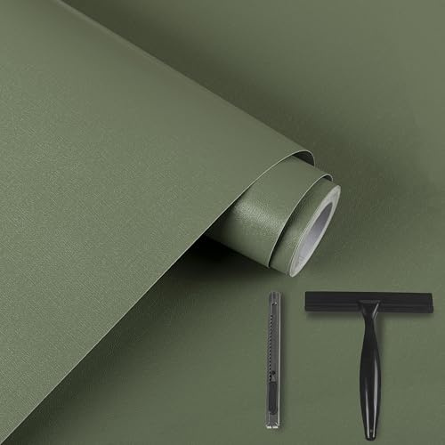 Alened Klebefolie Möbel Grün Matt 60x500cm Inklusive Toolkit Möbelfolie Selbstklebende Wasserfest Folie für Möbel Dekoration Wand, Küche Arbeitsplatte, Küchenschrank Dekorativ für Küchenmöbel