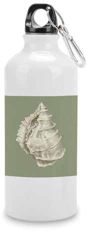 Jubonexis Borraccia vintage in alluminio con conchiglia su sfondo verde salvia, bottiglia sportiva da viaggio con fibbia a torsione, per uomini e donne, campeggio, escursionismo, 600 ml