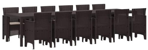 vidaXL 13-Piece Garden Dining Table Set with Cushions Brown Poly Rattan