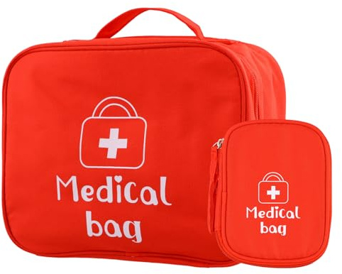 xianynow 2 Stück Reiseapotheke Tasche, Medikamententasche Set, Große & Kleine Medikamenten Aufbewahrung, Tragbar Erste Hilfe Tasche für Zuhause, Büro und Reisen, Rot