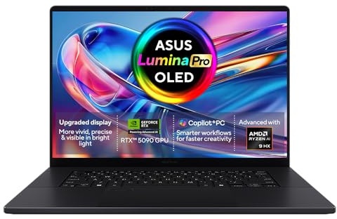 ASUS ProArt 16 H7606WX 16.0 4K OLED Touchscreen Laptop (AMD Ryzen AI 9 HX 370, NVIDIA GeForce RTX 5090, 64GB RAM, 4TB PCIe G4 SSD, Backlit Keyboard, Wi-Fi 7, Windows 11 Home) Stylus Pen Included