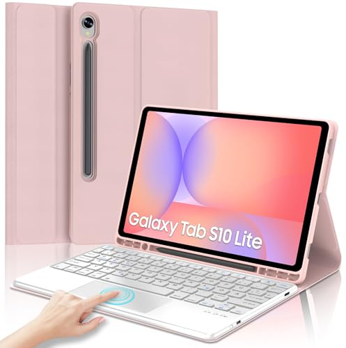 SENGBIRCH Tastaturhülle für Samsung Galaxy Tab S10 Lite 10.9 Zoll 2025 - QWERTZ Deutsche Touchpad Tastatur Abnehmbare Bluetooth Wireless Tastatur für Tab S10/S9 FE 10.9 Zoll, Rosa