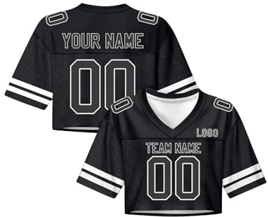 Tenue de Pom-Pom Girl, Crop Top Oversize Y2K Streetwear Filles, Maillot de Football Américain Femmes Nom/Numéro Personnalisés, Haut Court Manches Courtes Encolure V – Léger pour Fêtes/Streetwear