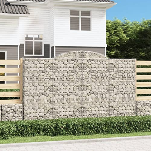 Gabion Basket Set of 4, 300 x 30 x 180/200 cm, Galvanised Iron, High Arch Design, for Garden, Outdoor, Bed, Plants, Vegetables